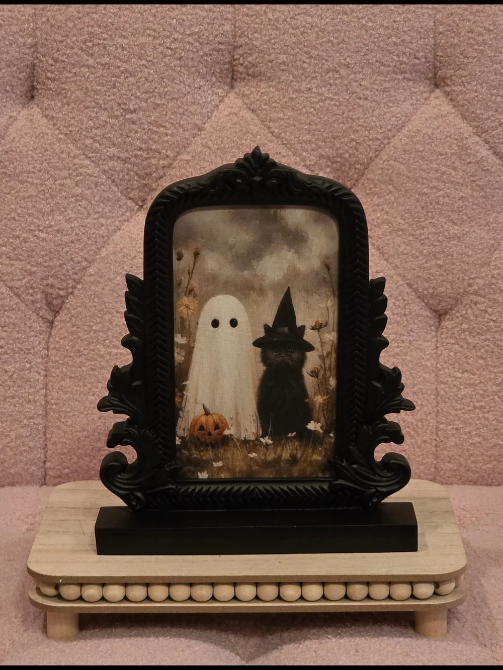 Black Ornate Halloween Frame Art - Ghost & Witch Cat